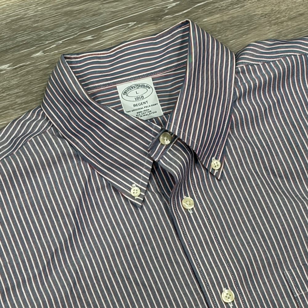 Brooks Brothers 1818 Regent Mens L Non-Iron Cotton Stripe Button Down Shirt Purp
